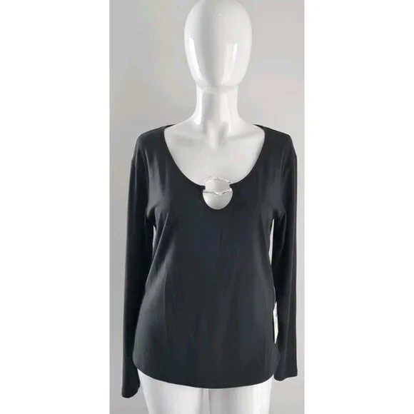 Free Kisses Black Long Sleeve Top Metal Accent Stretch Plus Size 2X - Picture 1 of 9